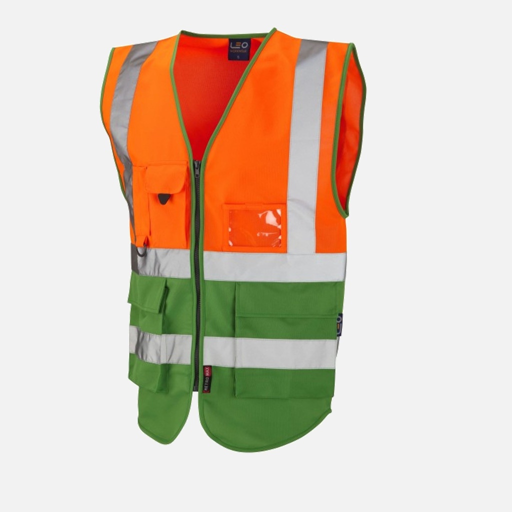 [BWH6000-signalorange-tannengrün-S] Warnschutz-Weste WARN PRO (S, signalorange-tannengrün)